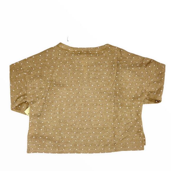 Flower and Feather Top Knit Tan White Polka Dot Textured Womens Size XL - Picture 5 of 9